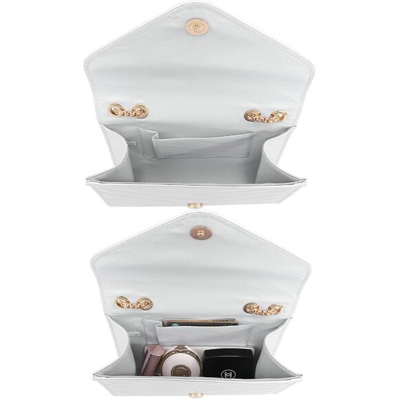 ⚡ Women's Silver Stylish Evening Clutch Chain Shoulder Strap Crossbody Bag - Picture 5 of 6